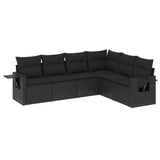 vidaXL 6-delige Loungeset met kussens poly rattan zwart