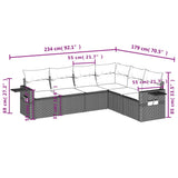 vidaXL 6-delige Loungeset met kussens poly rattan zwart