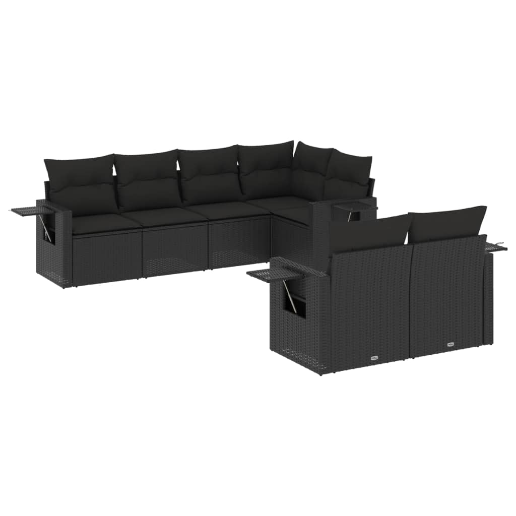 vidaXL 7-delige Loungeset met kussens poly rattan zwart