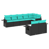 vidaXL 8-piece Garden Sofa Set with Cushions, Black Poly Rattan