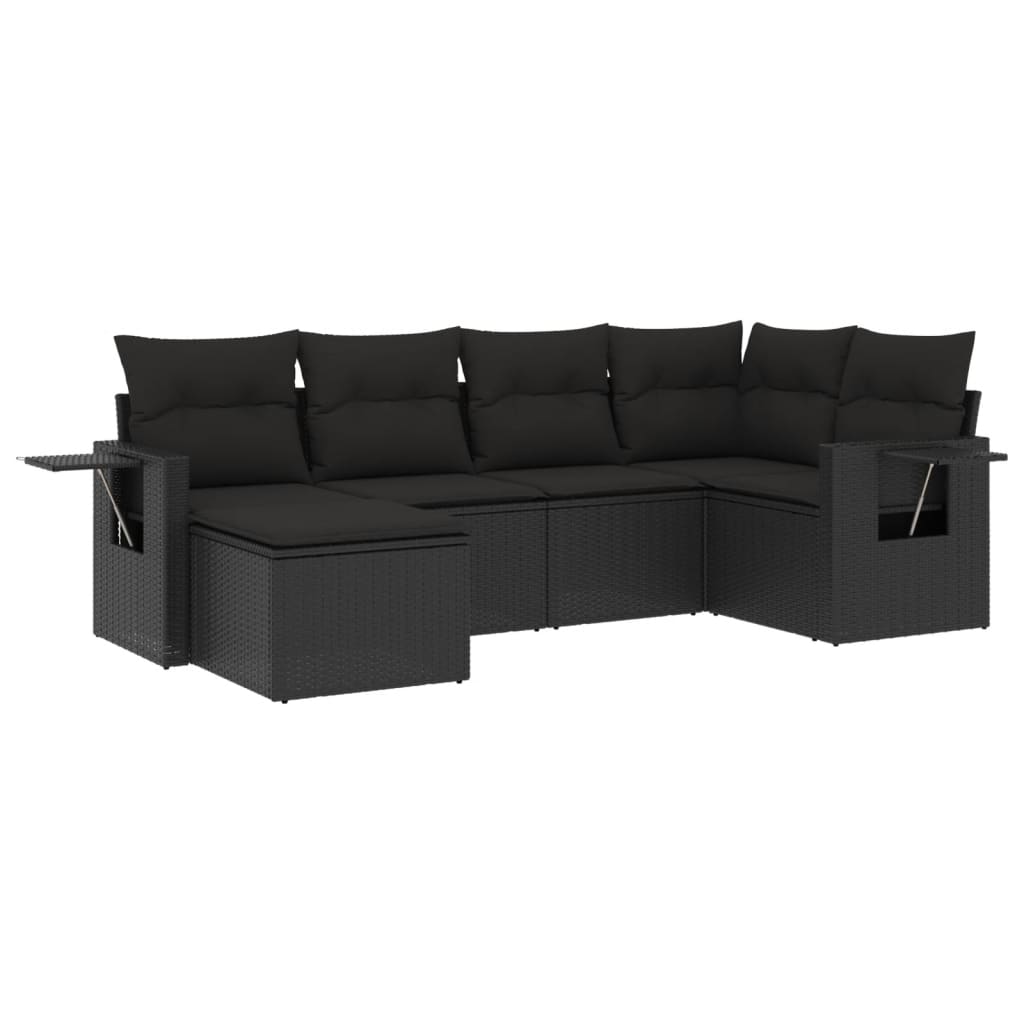 vidaXL 6-Piece Lounge Set with Cushions Poly Rattan Black