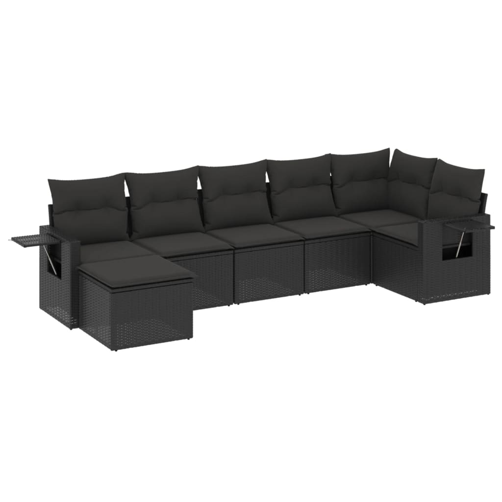 vidaXL 7-delige Loungeset met kussens poly rattan zwart