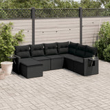 vidaXL 7-delige Loungeset met kussens poly rattan zwart