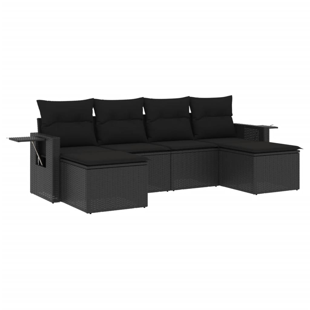 vidaXL 6-Piece Lounge Set with Cushions Poly Rattan Black