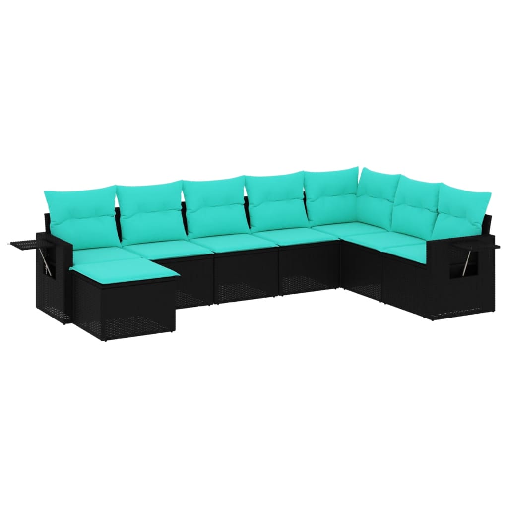 vidaXL Ensemble de 8 bancs de jardin avec coussins, noir polyrotan