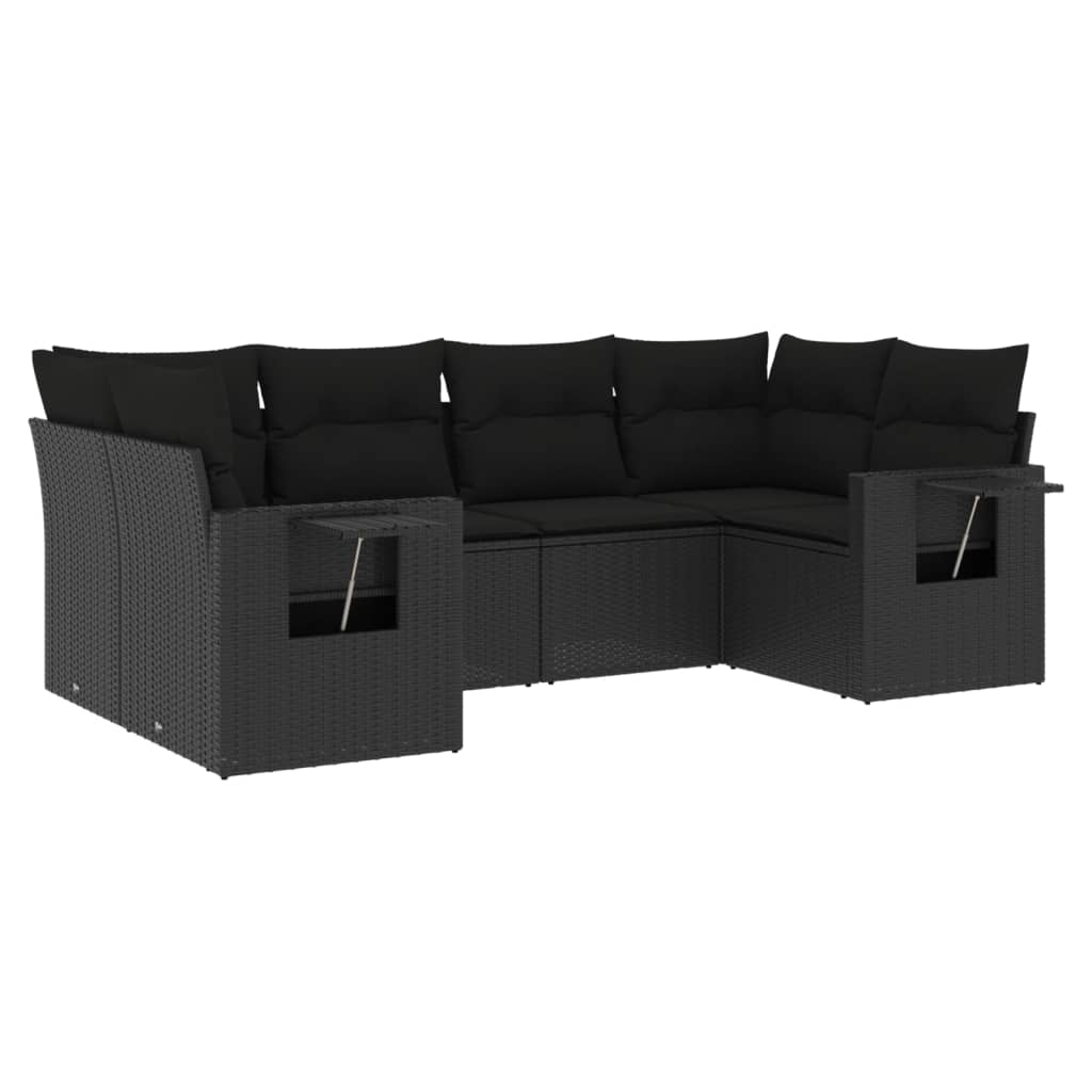 vidaXL 6-delige Loungeset met kussens poly rattan zwart