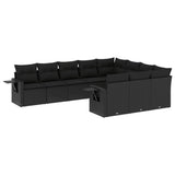 vidaXL Ensemble de salon 10 personnes avec coussins en poly rotin noir
