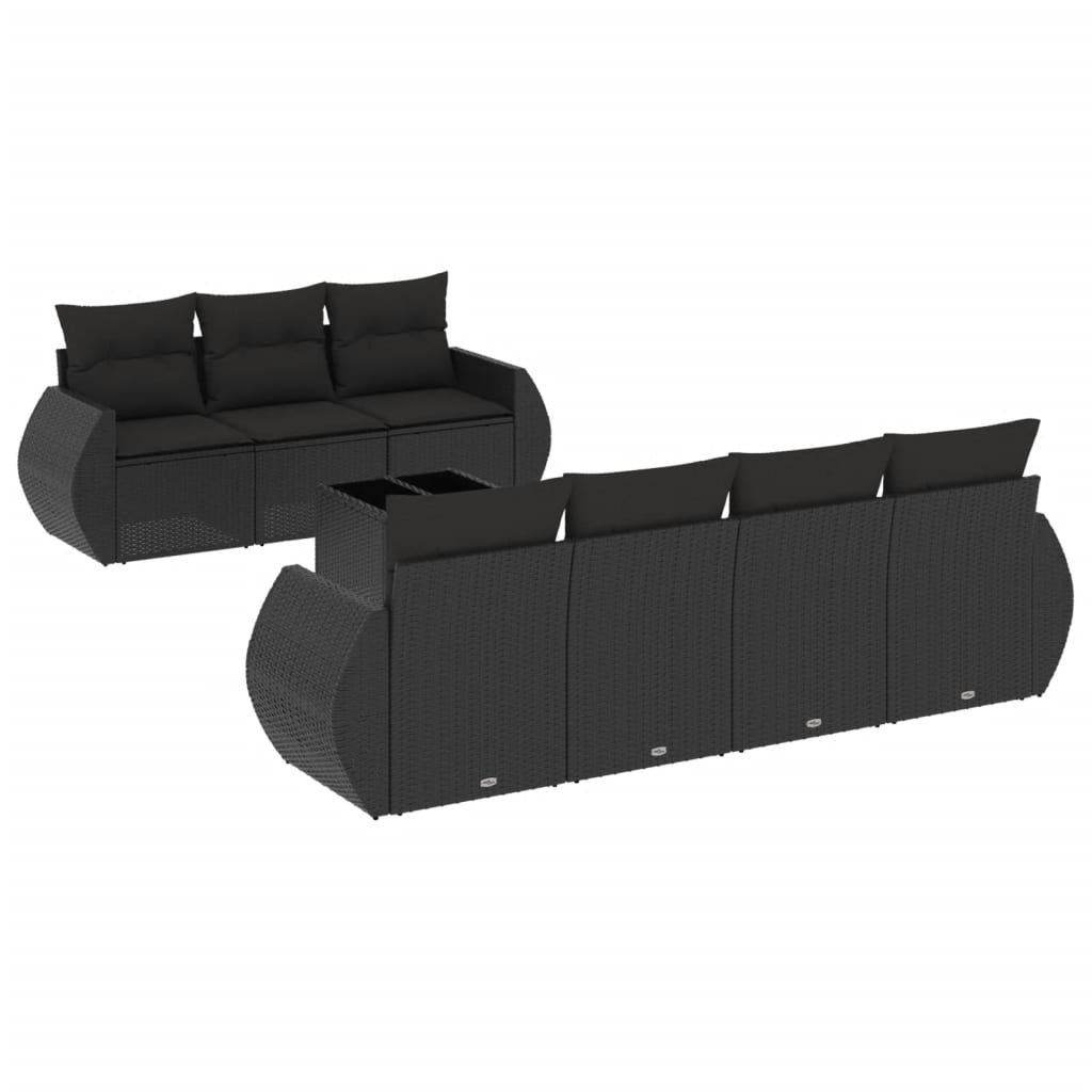 vidaXL 8-delige Loungeset met kussens poly rattan zwart