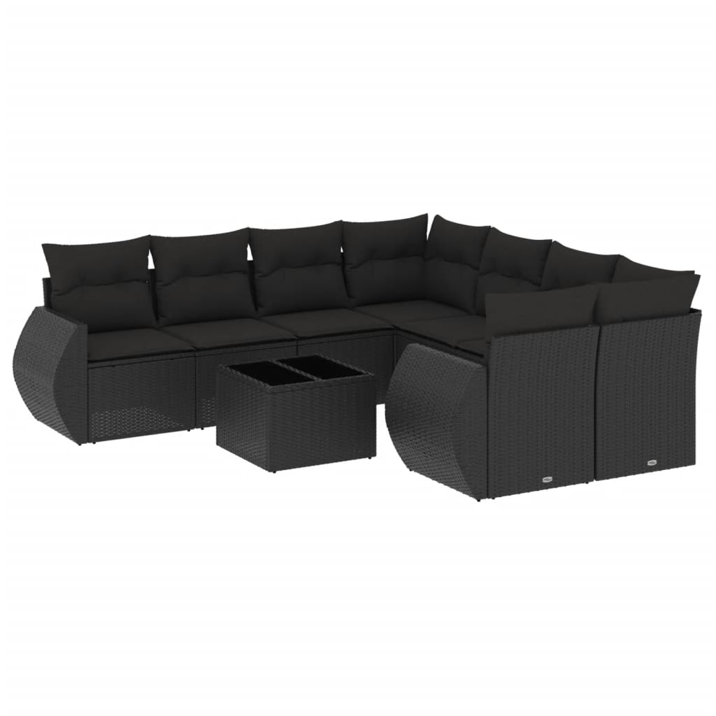 vidaXL 9-delige Loungeset met kussens poly rattan zwart