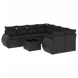 vidaXL 9-delige Loungeset met kussens poly rattan zwart