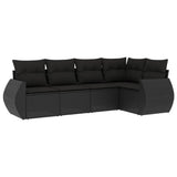 vidaXL 5-delige Loungeset met kussens poly rattan zwart