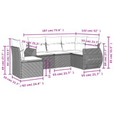 vidaXL 5-delige Loungeset met kussens poly rattan zwart