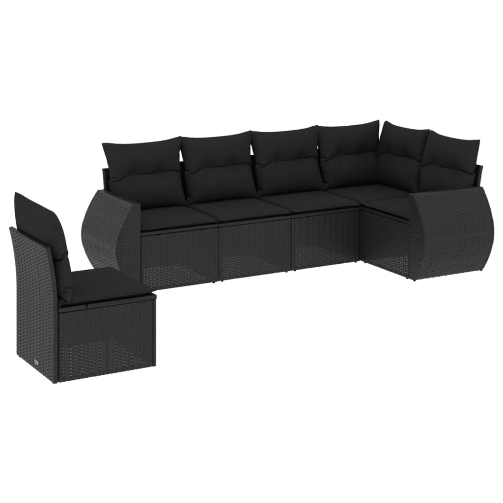 vidaXL 6-delige Loungeset met kussens poly rattan zwart