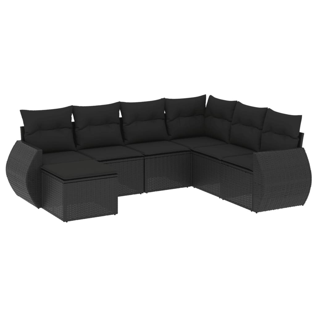 vidaXL 7-delige Loungeset met kussens poly rattan zwart
