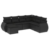 vidaXL 7-delige Loungeset met kussens poly rattan zwart
