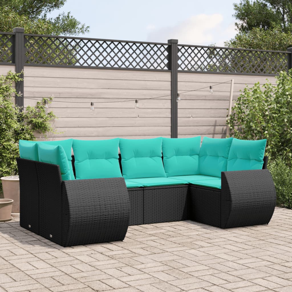 vidaXL 6-Piece Garden Sofa Set with Cushions Black Poly Rattan