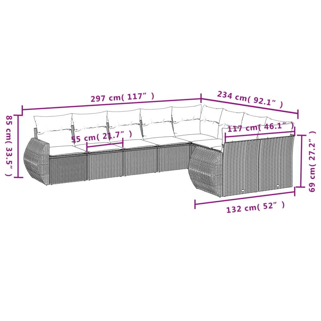 vidaXL 9-delige Loungeset met kussens poly rattan zwart