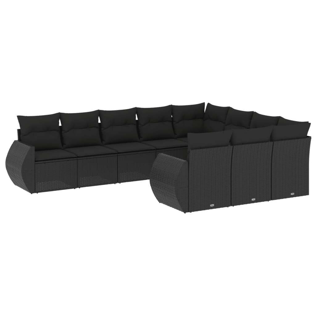 vidaXL Ensemble de salon 10 personnes avec coussins en poly rotin noir