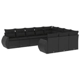 vidaXL Ensemble de salon 10 personnes avec coussins en poly rotin noir