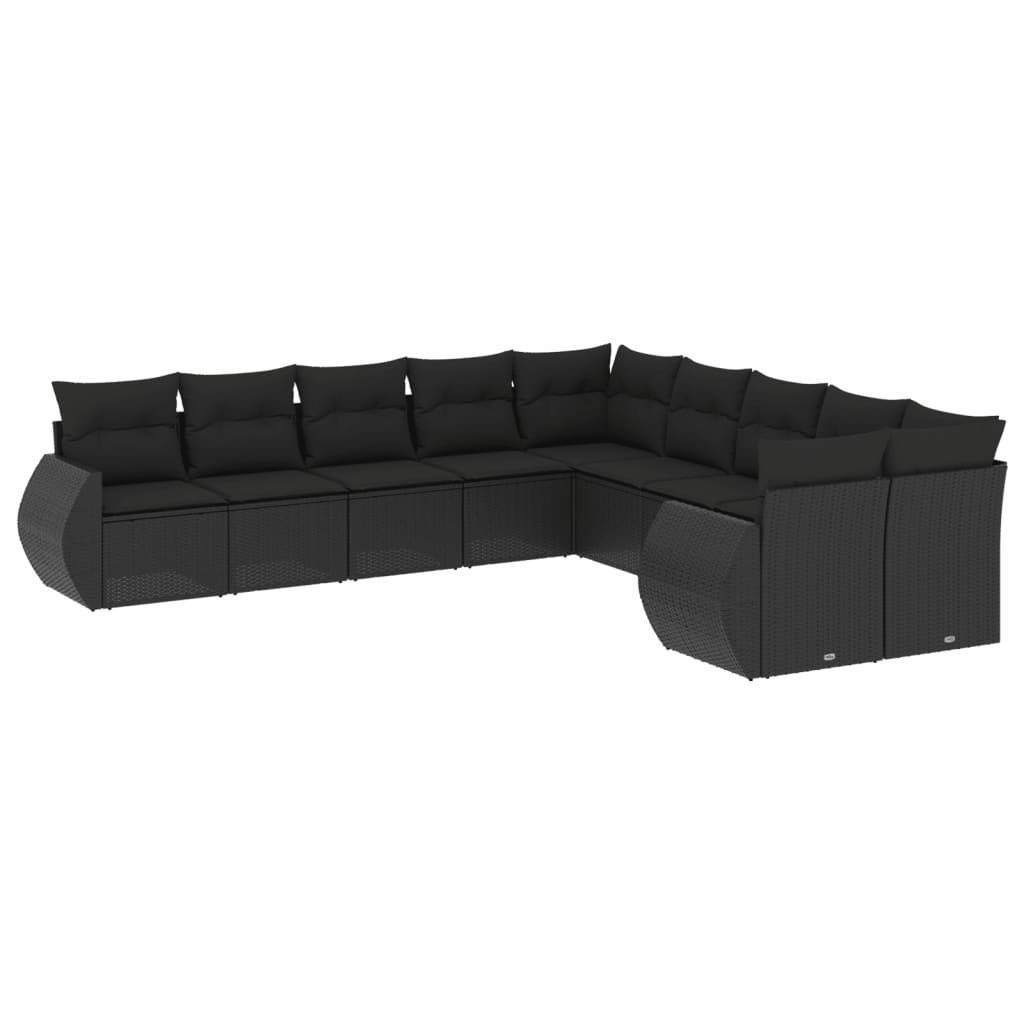 vidaXL Ensemble de salon 10 personnes avec coussins en poly rotin noir