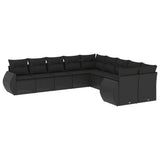 vidaXL Ensemble de salon 10 personnes avec coussins en poly rotin noir