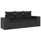 vidaXL 3-delige Loungeset met kussens poly rattan zwart