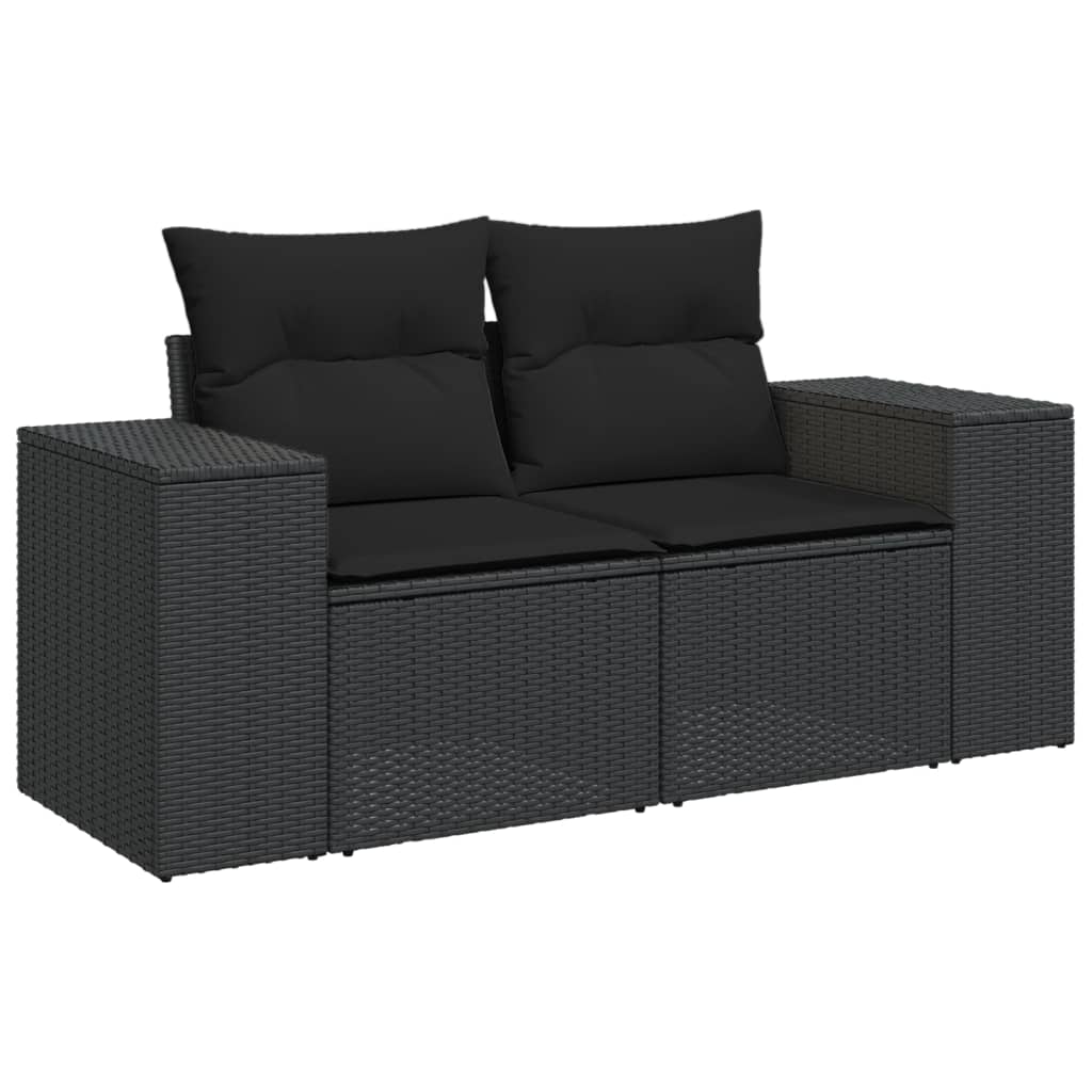 vidaXL 3-delige Loungeset met kussens poly rattan zwart