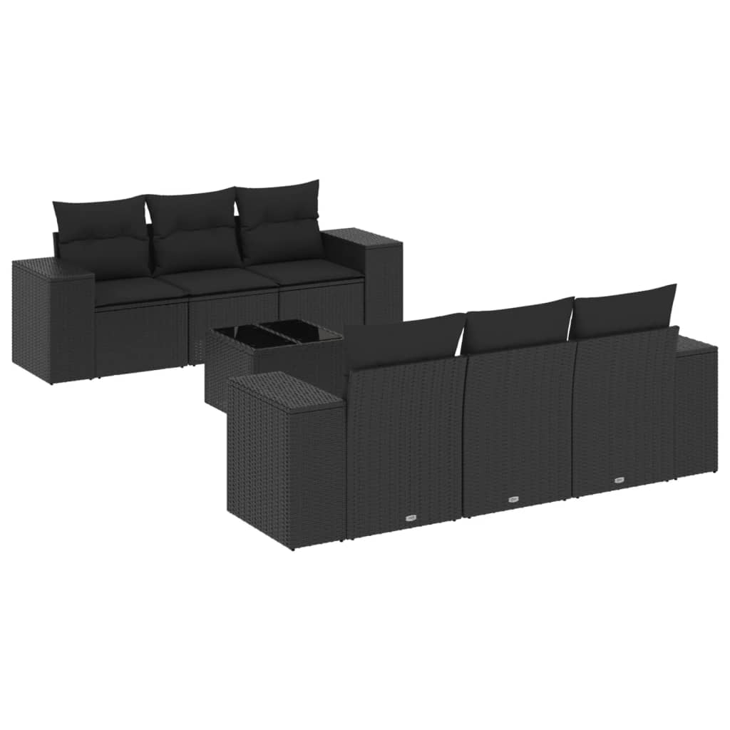 vidaXL 7-delige Loungeset met kussens poly rattan zwart