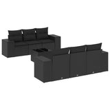 vidaXL 7-delige Loungeset met kussens poly rattan zwart