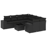 vidaXL 9-delige Loungeset met kussens poly rattan zwart