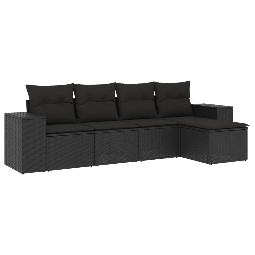 vidaXL 5-delige Loungeset met kussens poly rattan zwart