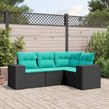 vidaXL 4-delige tuinbankset met kussens, zwart polyrotan