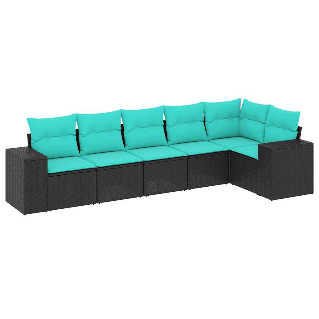 vidaXL 6-Piece Garden Sofa Set with Cushions Black Poly Rattan