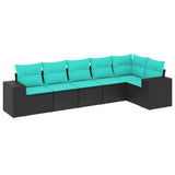 vidaXL 6-Piece Garden Sofa Set with Cushions Black Poly Rattan