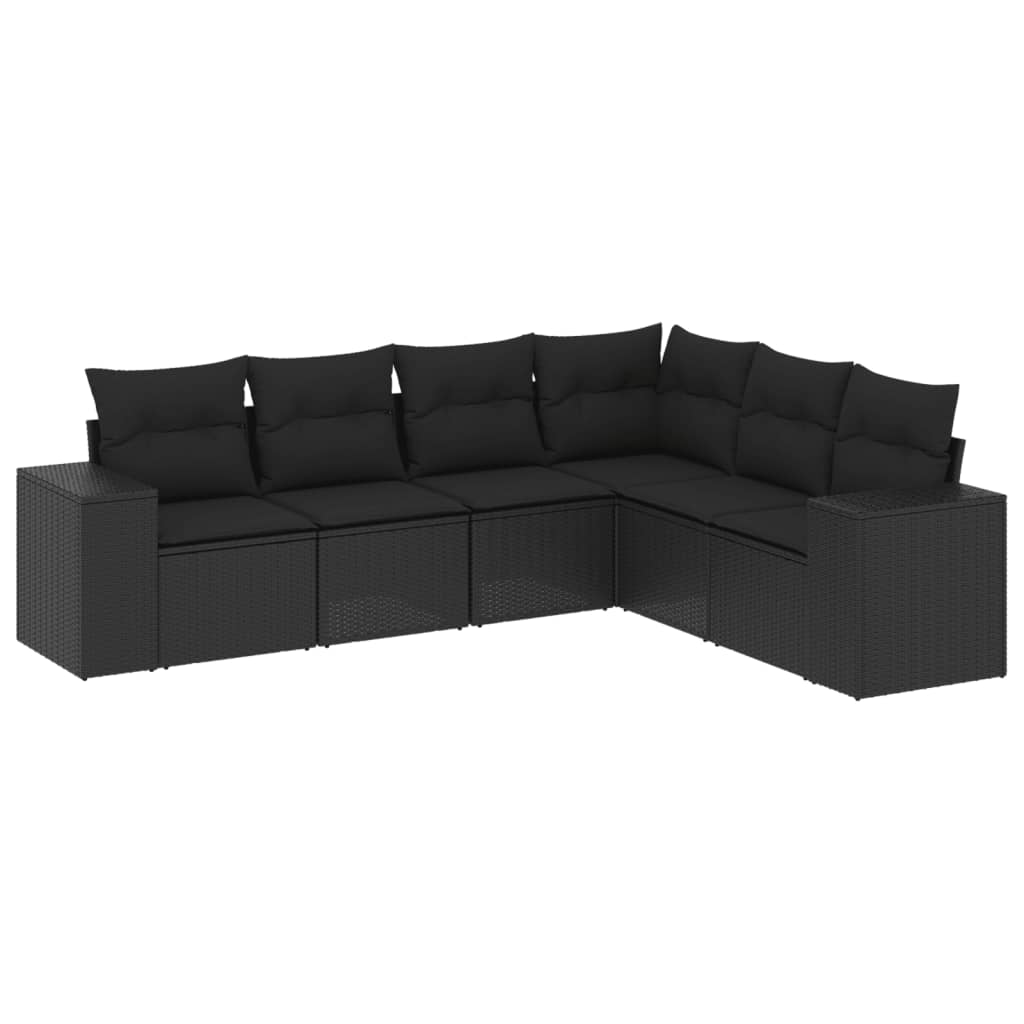 vidaXL 6-delige Loungeset met kussens poly rattan zwart