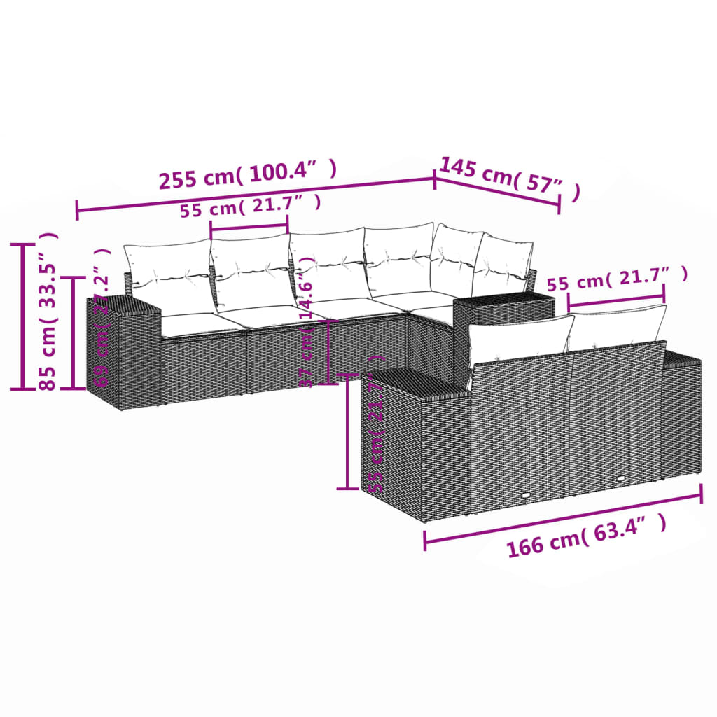 vidaXL 7-delige Loungeset met kussens poly rattan zwart