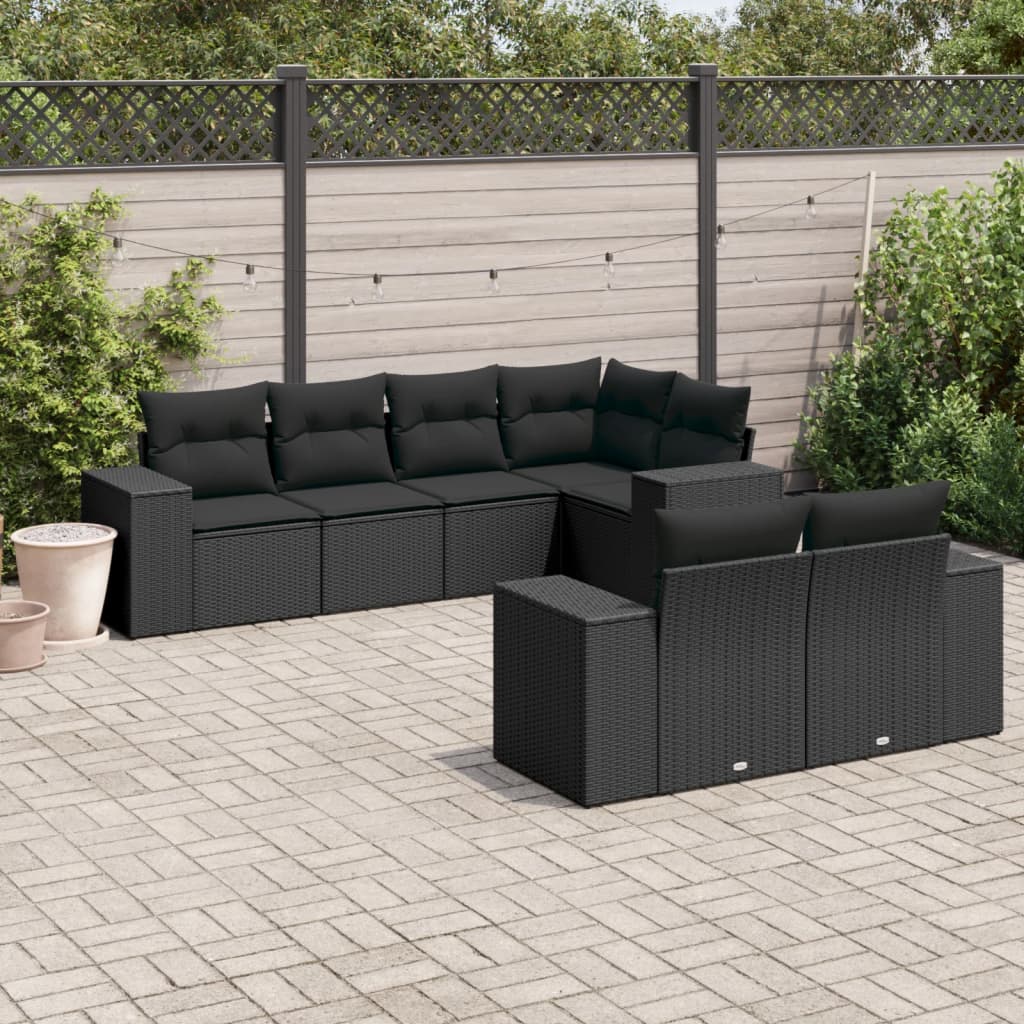 vidaXL 7-delige Loungeset met kussens poly rattan zwart