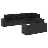 vidaXL 8-delige Loungeset met kussens poly rattan zwart