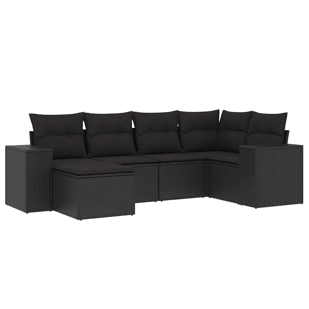vidaXL 6-delige Loungeset met kussens poly rattan zwart