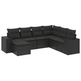 vidaXL 7-delige Loungeset met kussens poly rattan zwart