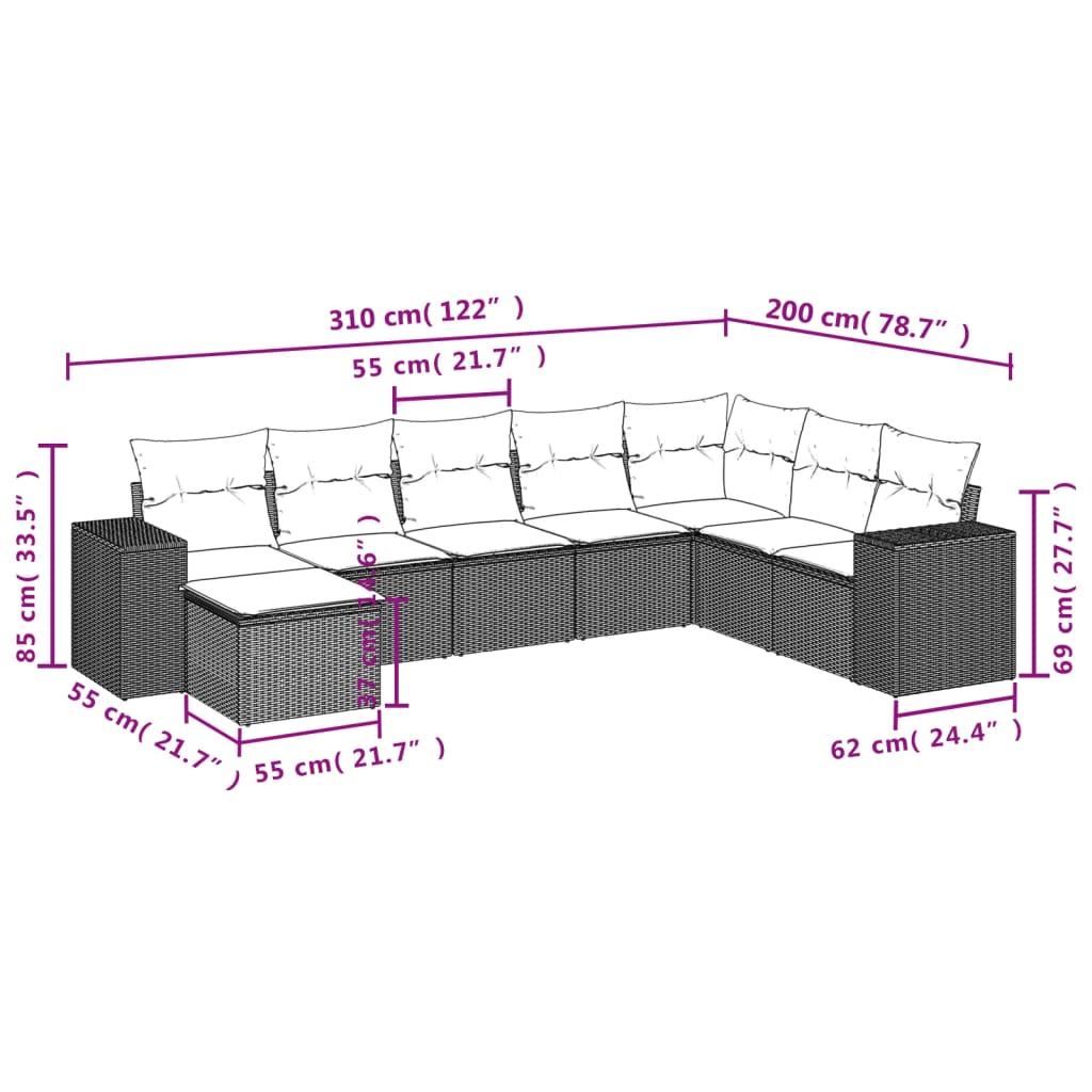 vidaXL 8-delige Loungeset met kussens poly rattan zwart