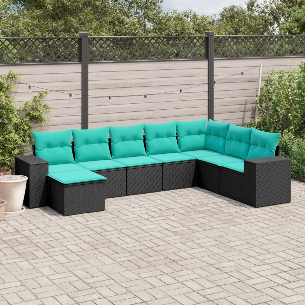 vidaXL 8-delige tuinbankset met kussens, zwart polyrotan