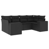 vidaXL 6-delige Loungeset met kussens poly rattan zwart