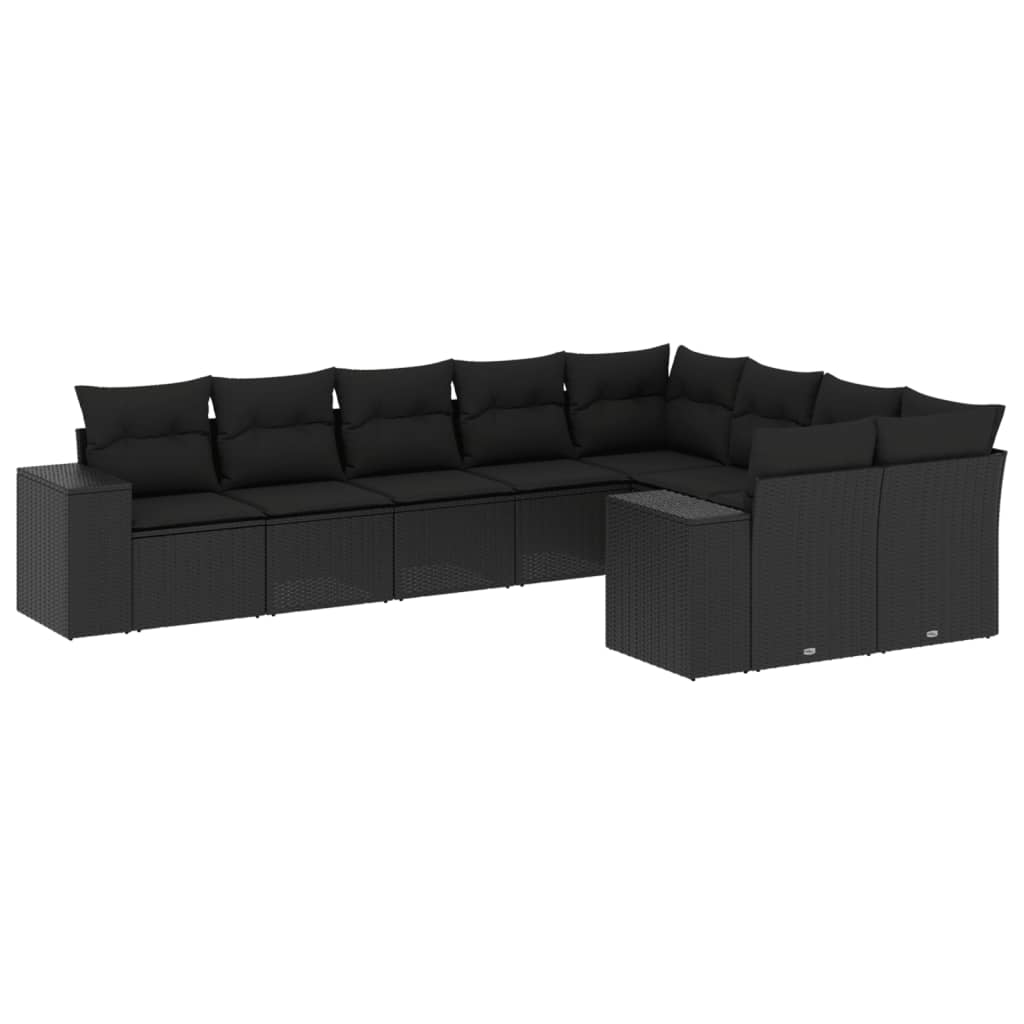 vidaXL 9-delige Loungeset met kussens poly rattan zwart