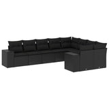 vidaXL 9-delige Loungeset met kussens poly rattan zwart