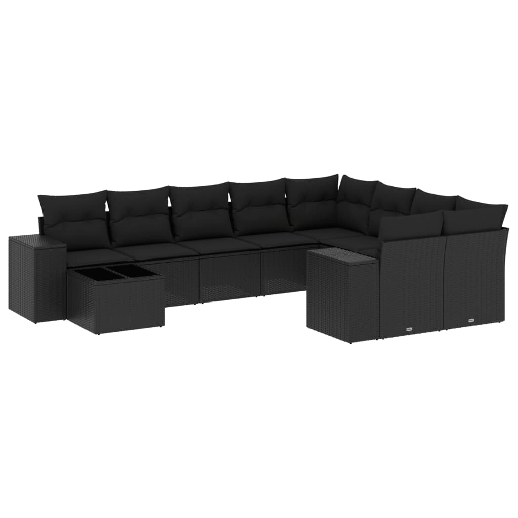 vidaXL 10-delige Loungeset met kussens poly rattan zwart