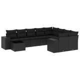 vidaXL 10-delige Loungeset met kussens poly rattan zwart