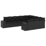 vidaXL 10-delige Loungeset met kussens poly rattan zwart