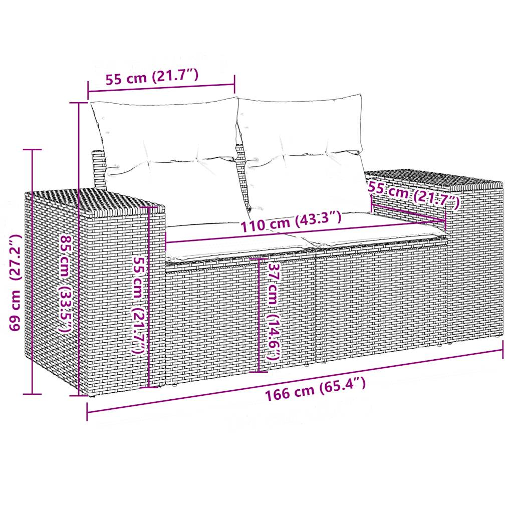 vidaXL 10-delige tuinbankset met kussens van zwart polyrotan