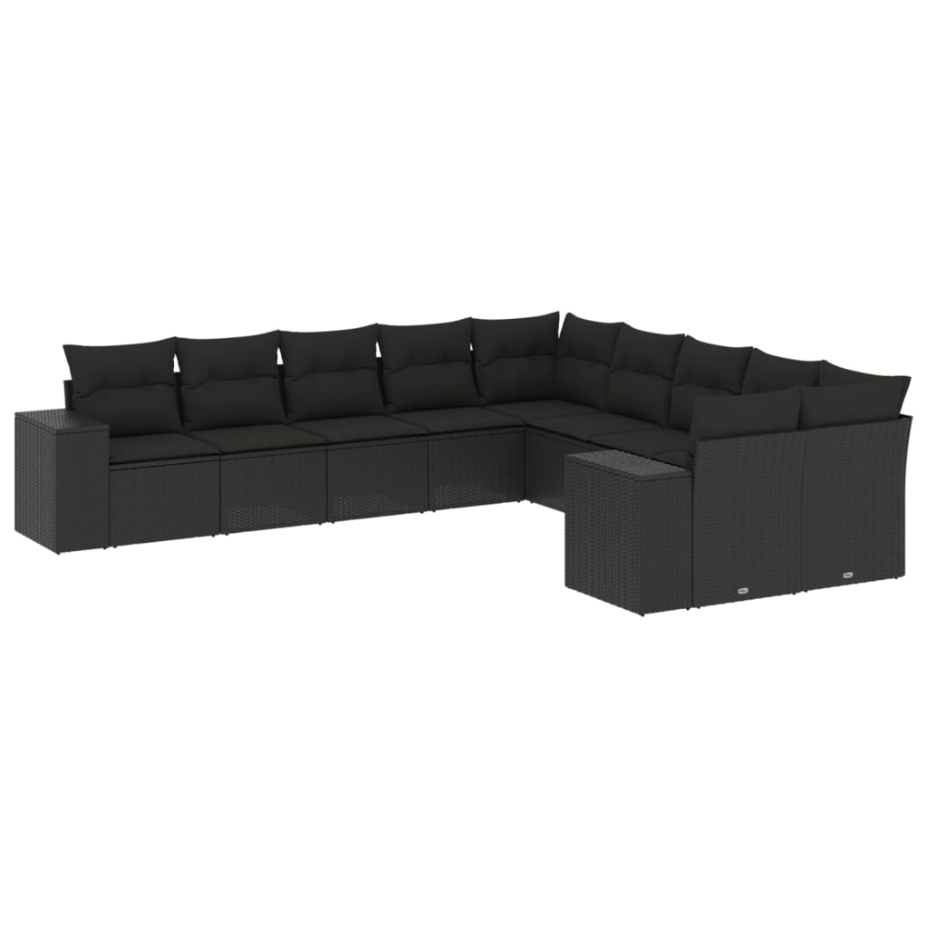 vidaXL 10-delige Loungeset met kussens poly rattan zwart